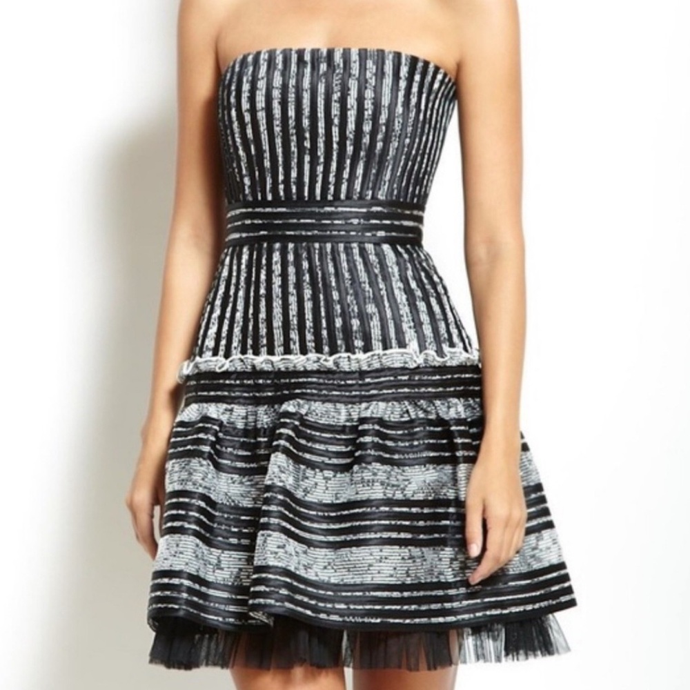 BCBGMaxAzria Black and White Strapless Madeline Dress